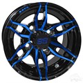 10inch RX376 Gloss Black with Blue Aluminum Offset Wheel for Golf Carts by RHOX